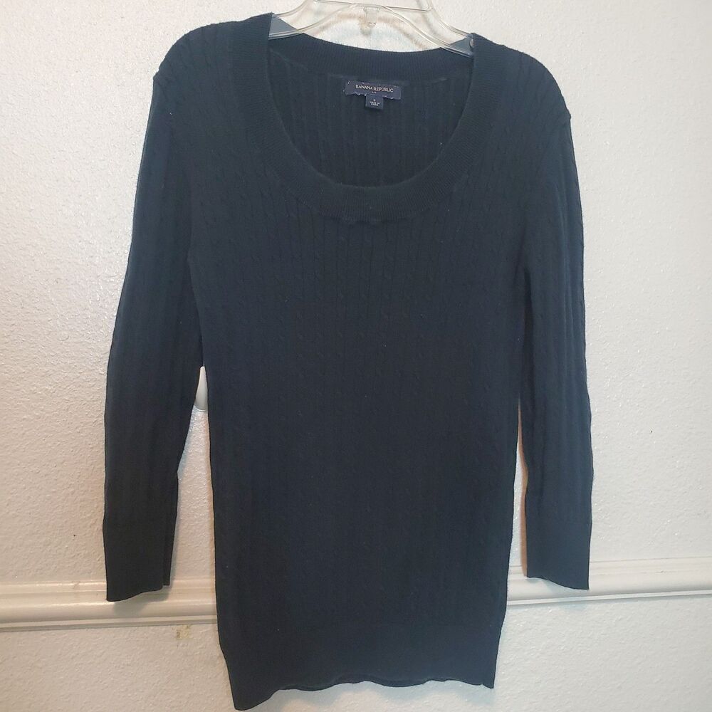 Banana Republic Cable Knit Sweater Fine Texture Black Round Neck Womens Sz S